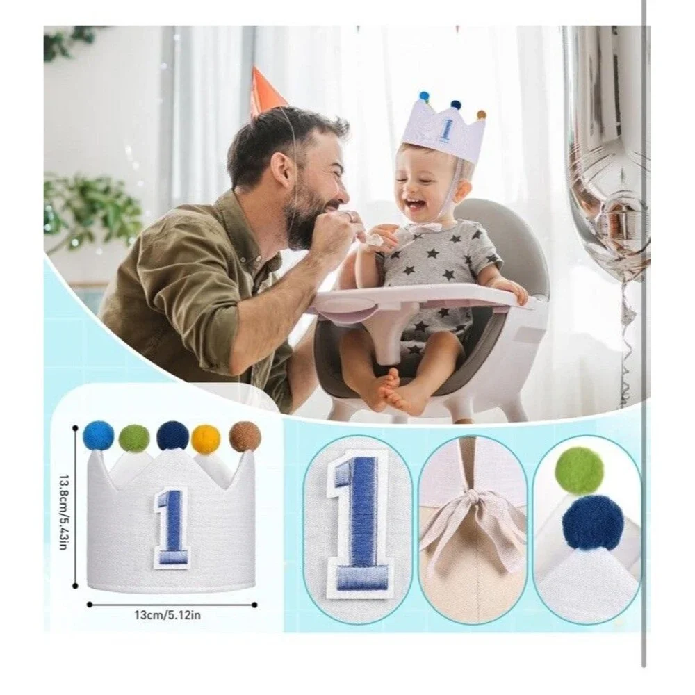 High Chair Banner Baby 1st Birthday Party Decorations With Hat And Cake Topper